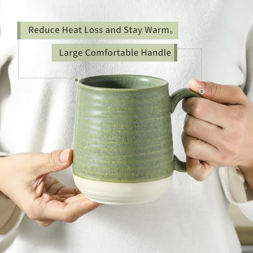 Hasense Stoneware Coffee Mugs Set of 6, 15 Oz Large Coffee Cups with Handle, Tea Mugs for Men and Women, Modern Coffee Mug for Cappuccino, Milk, Cocoa, Microwave & Dishwasher Safe, Green - Image 4