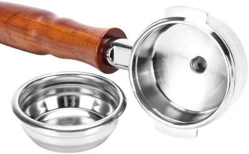 DIBTSA 58mm Espresso Portafilter Compatible with La Marzocco,Double Spouts 2 Ears, Stainless Steel Head and Filter Basket and Wood Handle - Image 3