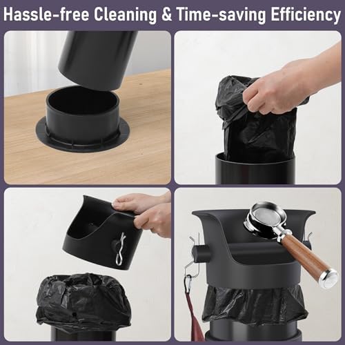 4L Espresso Knock Box, Coffee Grounds Disposal and Recycle Trash Can with Brush, Towel and 100 pcs Collecting Bags, Barista Essential Coffee Accessory for Cafe Shop Home Bars Office Work Breakroom - Image 4