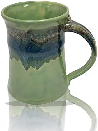 Clay in Motion Handmade Ceramic Mug 24 oz, Large Coffee Mug, Hand Painted Stoneware, Dishwasher Microwave & Oven Safe, Lead-Free, Made in USA Since 1981 (Misty Green) by Clay+in+Motion