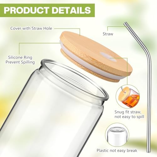 Plastic Mason Jar Cups with Lids and Straws, 16 oz, Clear, 8 Pcs - Image 3