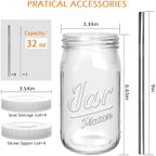 Mapoxy 32oz Mason Jars Cups with Plastic Lids & Straws 4 Pack - Image 2