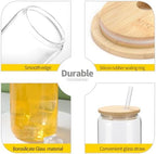 YOUKE OLA 20 Pack Glass Cups with Bamboo Lids and Glass Straw 16oz Beer Can Shaped Drinking Glasses Cups, Glass Tumbler Reusable Cute Cups for Whiskey, Iced Coffee, Tea, Soda, Cocktail, Gift, Clear - Image 3