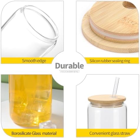 YOUKE OLA 20 Pack Glass Cups with Bamboo Lids and Glass Straw 16oz Beer Can Shaped Drinking Glasses Cups, Glass Tumbler Reusable Cute Cups for Whiskey, Iced Coffee, Tea, Soda, Cocktail, Gift, Clear - Image 3