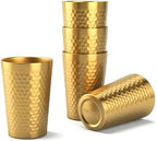 5 Pcs 12 oz Honeycomb Small Metal Cup, Double Wall Vacuum Stainless Steel Insulated Cup, Reusable Camping Cups Unbreakable Indoor Outdoor for Party, Home, Office, BBQ, Gold by Unknown