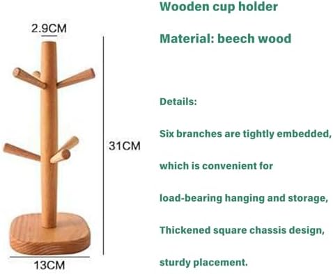Dxcaicc Coffee Cup Holder for Countertop, Coffee Mug Tree with 6 Hooks, Mug Rack, Wooden Coffee Cup Holder Stand for Kitchen Decor,1 Piece - Image 2