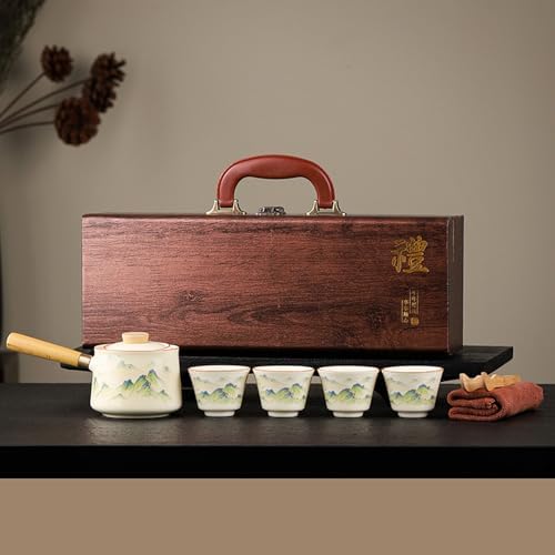 Chinese Kung Fu Tea Set, Semi-Automatic for Lazy Users, Exquisite Gifts Set, Perfect for Christmas, Father's Day, Mother's Day, and Birthday Gifts. (Green-Mountain) by ScizoritoDirect