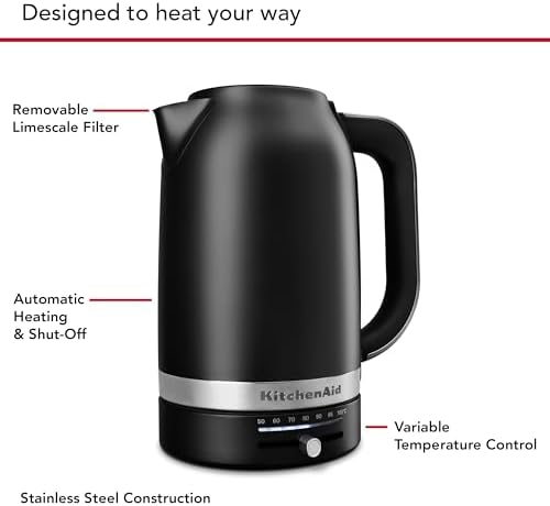 KitchenAid 1.7L Electric Kettle, Temp Control KEK1701, Black Matte - Image 4