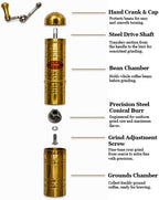 Sozen 9" Manual Coffee Grinder Brass – Hand Crank Burr Mill for Turkish Coffee, French Press, Espresso, Camping & Home Use – Portable Coffee Bean Grinder, Adjustable Conical Grinder - Image 3
