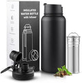 Sivaphe 32 oz Tea Infuser Bottle With Removable Filter,18/8 Stainless Steel Insulated Water Bottle for Loose Leaf Tea,1L Strainer Travel Tumbler with Lid Black by Sivaphe