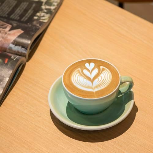 Loveramics Coffee Cup Ceramic, 8 oz Latte Art Cup with Saucer for Cappuccino, Tea, Espresso, Thick - walled stoneware Cappuccino mug Set for Cafe and Barista - Potters Colours (Basil, 8OZ) - Image 4