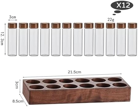 Coffee Storage Jar Glass Bean Tube Airtight Canister Wooden Rack Display Stand Vial Funnel Sealed Organizer Suitable for Kitchen Buffet Restaur, 12 Hole 22g - Image 3