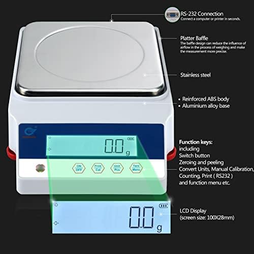 Large Range 10kg x 0.1g Precision Lab Balance Scale - Grain/Gram Scale - Table Top Industrial Laboratory Weighing and Measuring Scale - Image 3