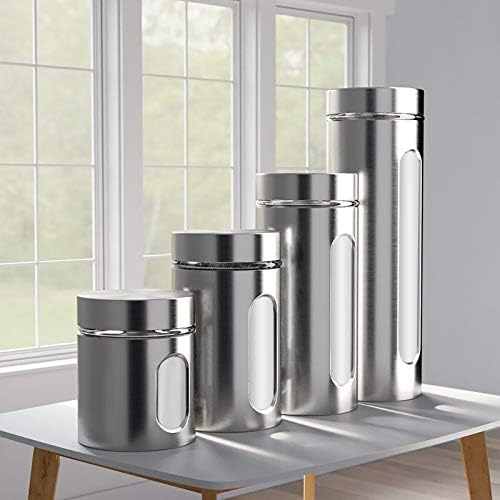 Quality 4pc Stainless Steel Canister Set for Kitchen Counter with Glass Window & Airtight Lids, Food Storage Containers, Pantry Storage & Organization Set for Coffee, Flour, Pasta, Rice, Spices, Herbs - Image 3