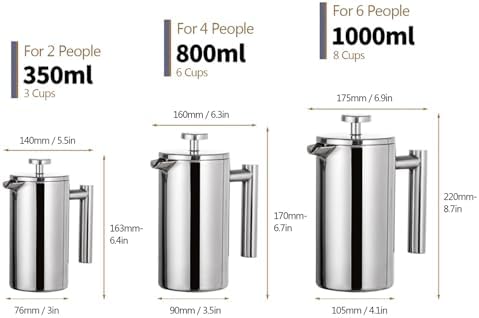 350ml/800ml/1000ml Coffee Maker Pot French Press Stainless Steel Double Walled Insulated(800ml) - Image 5
