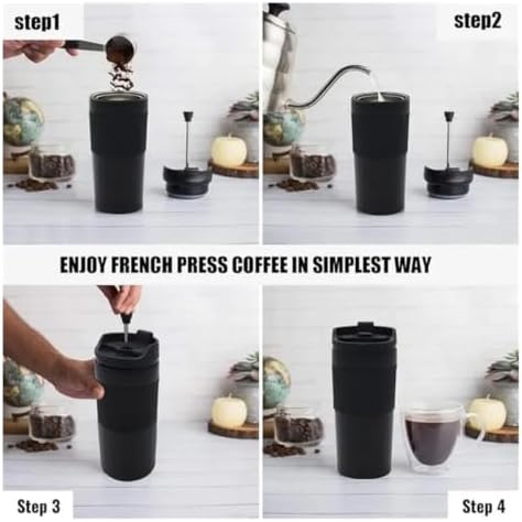 Portable Coffee Maker French Press Insulated Mug With Double Walled Insulated Vacuum Coffee Tea Mug For Travel Outdoor(1pec) - Image 5