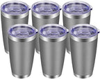 VEGOND 20oz Tumbler with Lid and Straw Stainless Steel Tumbler Cup Bulk Vacuum Insulated Double Wall Travel Coffee Mug Powder Coated Coffee Cup, Grey, 6 Pack by VEGOND