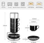 YOLIFE 8 Ounce Porcelain Stackable Cappuccino Cups and Saucers Set of 4 - Image 2
