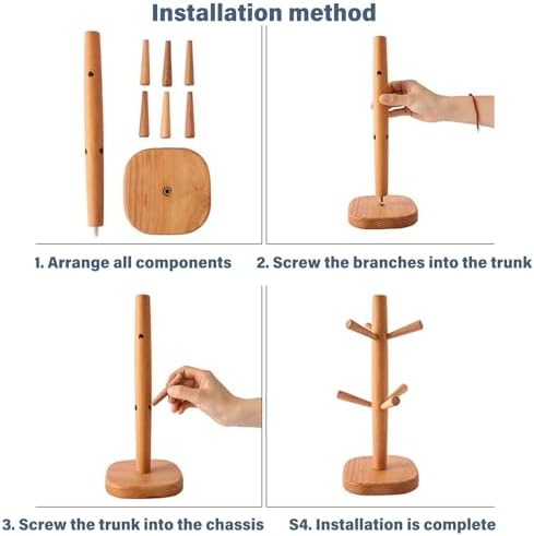 Dxcaicc Coffee Cup Holder for Countertop, Coffee Mug Tree with 6 Hooks, Mug Rack, Wooden Coffee Cup Holder Stand for Kitchen Decor,1 Piece - Image 3