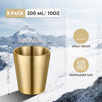 Mimorou 8 Pack Stainless Steel Insulated Cup 10 oz Metal Tumbler Double Wall Vacuum Water Glasses Camping Reusable Mugs BBQ Home Office Party Coffee(Gold) - Image 2