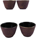 Ebros Gift Pack Of 4 Japanese Traditional Tetsubin Style Textured Surface Cast Iron Tea Cups Teacups Drinkware Tea Service Far East Decorative Accent (Burgundy Red With Gold) - Image 3