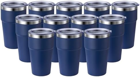 MEWAY 16oz Tumbler Double Wall Vacuum Insulated Travel Mug Bulk, Stainless Steel Tumblers with Lid, Powder Coated Coffee Cups for Cold & Hot Drinks (Navy,12 Pack) by MEWAY