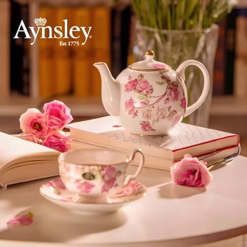Aynsley Fine Bone China Elizabeth Rose Teapot and Set of 2 Teacups & Saucers - Image 2