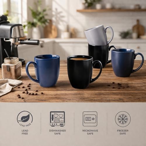 AmorArc 16 oz Coffee Mugs Set of 6, Large Ceramic Matte Black Coffee Cups - Image 3