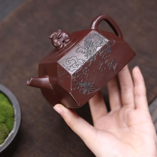 Tea Pots For Loose Tea Household Creative Purple Clay Carved Four-sided Auspicious Beast Teapot Tea Ceremony Tea Art Teapot Tea Infuser Pot - Image 5