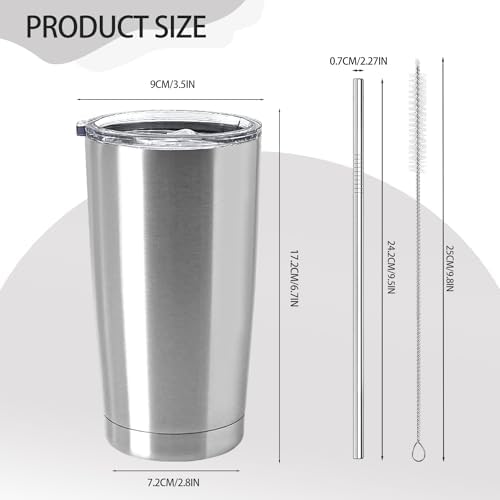 YOUKE OLA 12 Pack Insulated Coffee Tumbler Stainless Steel Double Wall Vacuum Travel Tumbler Cup with Lid and Straw for DIY Gift, Silver 20oz - Image 2