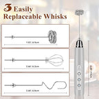 Rechargeable Milk Frother Handheld, Electric Foam Maker Coffee Frother Wand, Detachable With 3 Stainless Whisks, Drink Mixer for Lattes, Cappuccino, Matcha, Egg, No Stand, Silver - Image 5