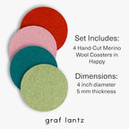 Graf Lantz - Bierfilzl Felt Coasters - Round - 100% Merino Wool - Moisture Wicking - Heat Resistant - Sustainable - Home Decor - Bar Decor - Housewarming Gift - 4 Coaster Set - 4" Circles - Happy - Image 6