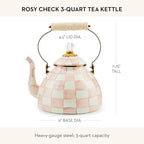MACKENZIE-CHILDS Tea Kettle, 3 Quarts, Pink-and-White Rosy Check - Image 4