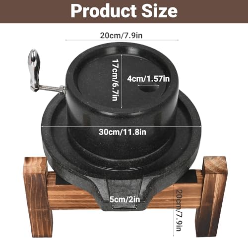 Manual Stone Grain Mill with Stainless Steel Handle, Natural Granite - Image 2