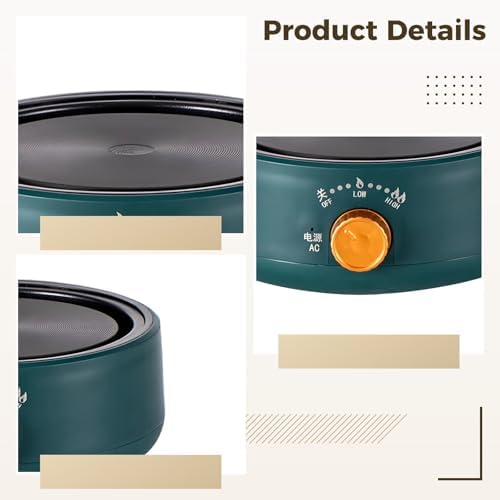 Electric Mini Teapot Stove 500W 110V, Multifunctional Electric Heater, Countertop Teapot Stove for Ceramic Glass Kettle, Rotary Temperature Control, 2 Power Settings, Green - Image 4