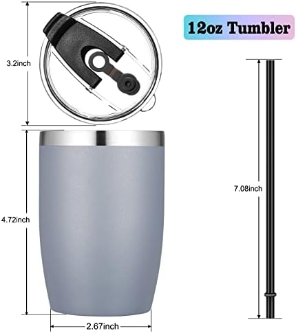 VEGOND Stainless Steel 12 oz Tumblers bulk Vacuum Insulated Double Wall Travel Tumbler with Lid and Straw Reusable Tumbler, Grey 6 pack - Image 4