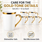White and Gold Coffee Mugs Set of 6, 12 oz Porcelain - Image 7