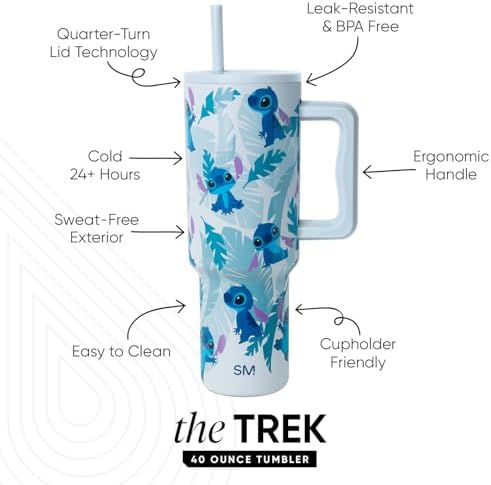 Simple Modern Disney 40 oz Tumbler with Handle and Straw Lid | Insulated Stainless Steel Water Bottle Travel Mug | Gifts for Women Men | Trek Collection | 40oz | Tropical Stitch - Image 2