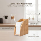 Bamboo Coffee Filter Holder Box with Lid for Cone Filters, Kitchen Counter Storage Organizer - Image 4