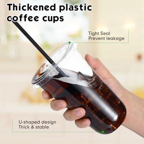Ziliny 100 Sets 18 oz Clear Plastic Iced Coffee Cups with Lids and Straws - Image 4