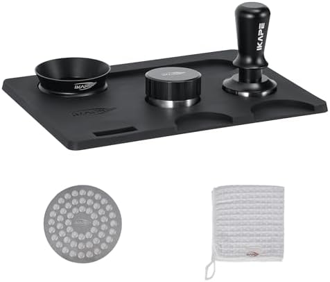 IKAPE 53MM Coffee Tamper Set Black 6 IN 1, Espresso Tamper, Distributor, Magnetic Dosing Funnel, Silicone Mat, Puck Screen, Cleaning Towel by IKAPE