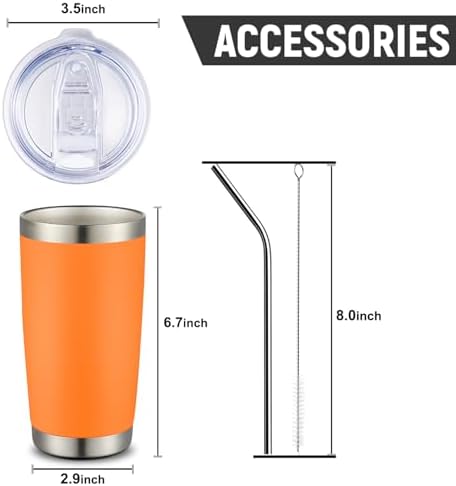 COMOOO 20oz 8 Pack Tumbler Double Wall Vacuum Insulated Coffee Travel Mug Stainless Steel Tumbler Bulk with Lid and Straw Insulated Coffee Cup for Cold & Hot Drinks (Orange, 8 Pack) - Image 4
