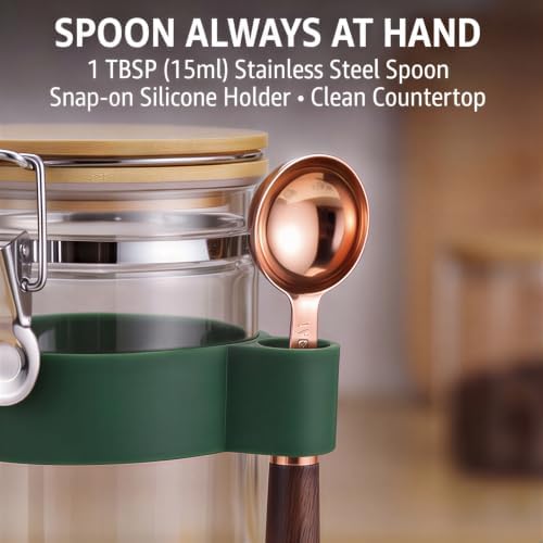 uxcell Airtight Glass Canister with Bamboo Lid & Spoon, Glass Coffee Bean Storage Container 1200ml/40oz Kitchen Pantry Sealed Freshness for Grounds Tea Cereal Sugar, Green - Image 4