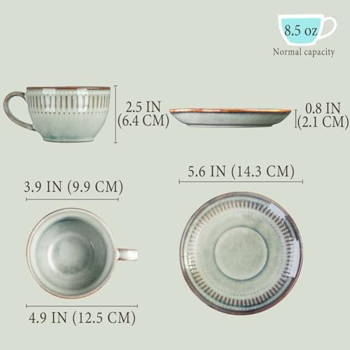 Cappuccino cup with tray, 8.5 oz. Set of 4 Ceramic Coffee Cups and Saucer Set for Latte, latte art cup, suitable for latte/cappuccino/milk/tea - Image 2