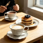 HVH 10 oz Cappuccino Cups with Saucers Set of 4, Cream - Image 4