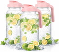 64oz Glass Pitcher with Handle and Flip Lid, Leak-Proof Seal, 3 Pack Mason Jar Pitchers, Suitable for Iced Tea, Juice, Milk, Iced Coffee, Pink by SmartGlassDailyLife