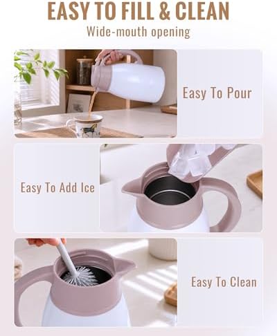 GiNT Thermal Coffee Carafe 51 Oz, Stainless Steel Insulated Beverage Server with Easy-Clean Detachable Lid, Leak-Proof One-Hand Pour Large Dispenser for Hot Drinks and Coffee Pot for Home Office - Image 5