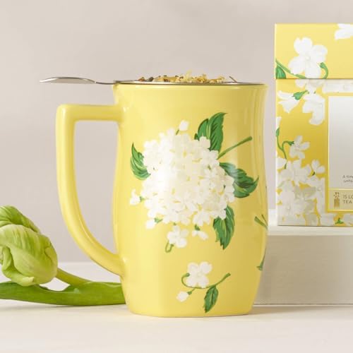 Tea Forte Ceramic Fiore Tea Cup with Infuser, Hydrangea, 14 oz - Image 3
