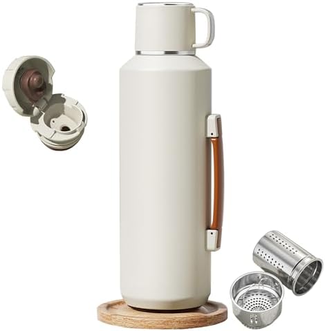 316 Stainless Steel Water Bottle 50 oz with Lidded Cup - Keep 24+ Hrs Warm for Hot & Cold Drinks - Leakproof Vacuum Insulated Thermal Flask with Handle for Travel Coffee by Vistatroy