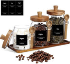 Suclain 3 Pcs Glass Coffee Container Set, 13.5,20,25 oz, Acacia Brown by Suclain